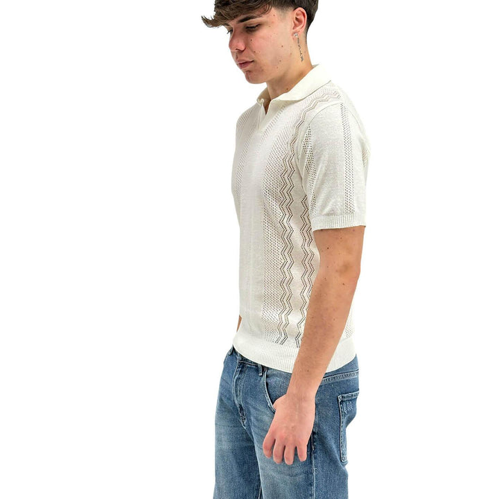 BL.11 Block Eleven Men's Sweater, Openwork Pattern, Cotton, Ivory