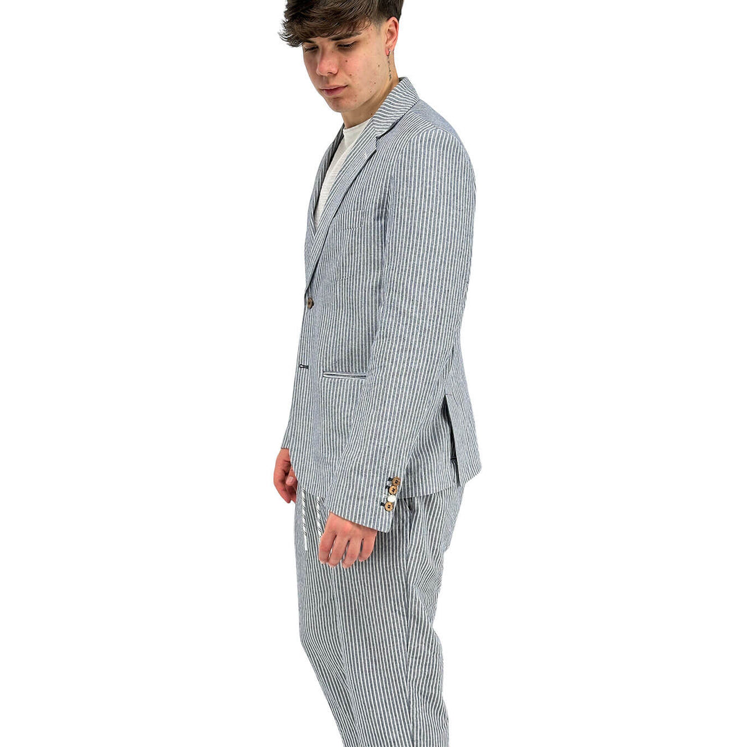 BL.11 Block Eleven Men's Suit, Single Breasted, Striped, Blue