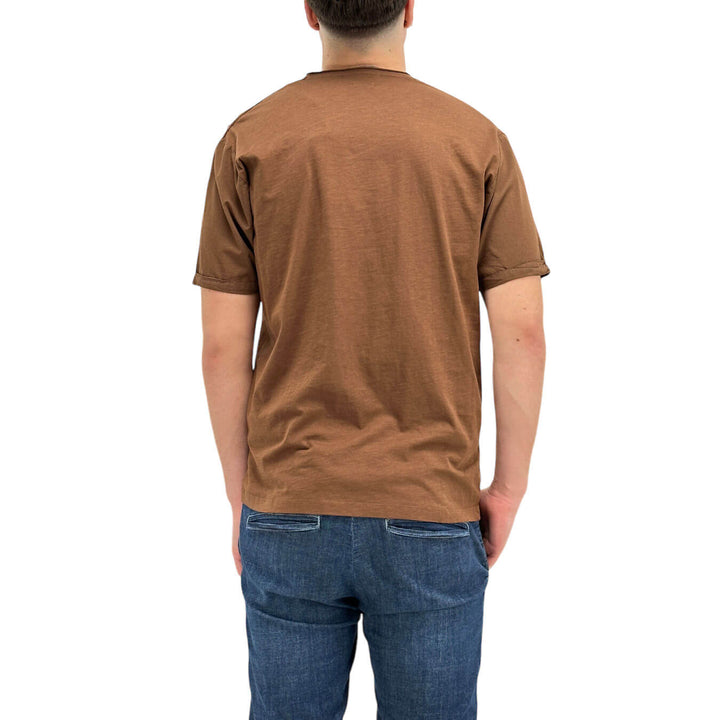 MarKup Men's Sweater, T-Shirt, Crew Neck, Buttons on the Shoulder, Brown