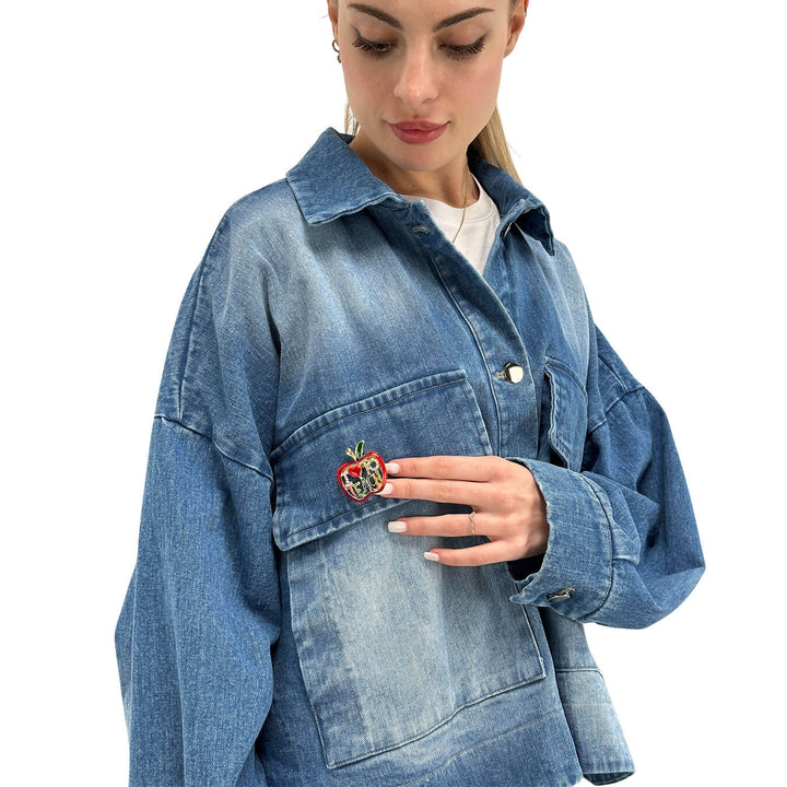 Motel Women's Jacket, Denim, Over, Maxi Pockets, Blue Cotton
