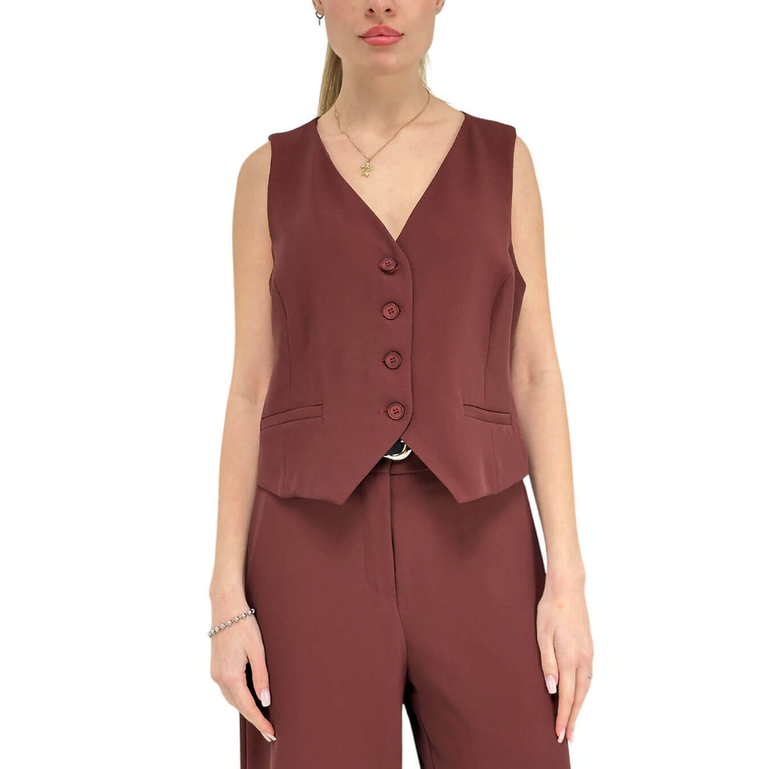 Tensione In Gilet Donna, Classico, Tessuto Misto, Rosso