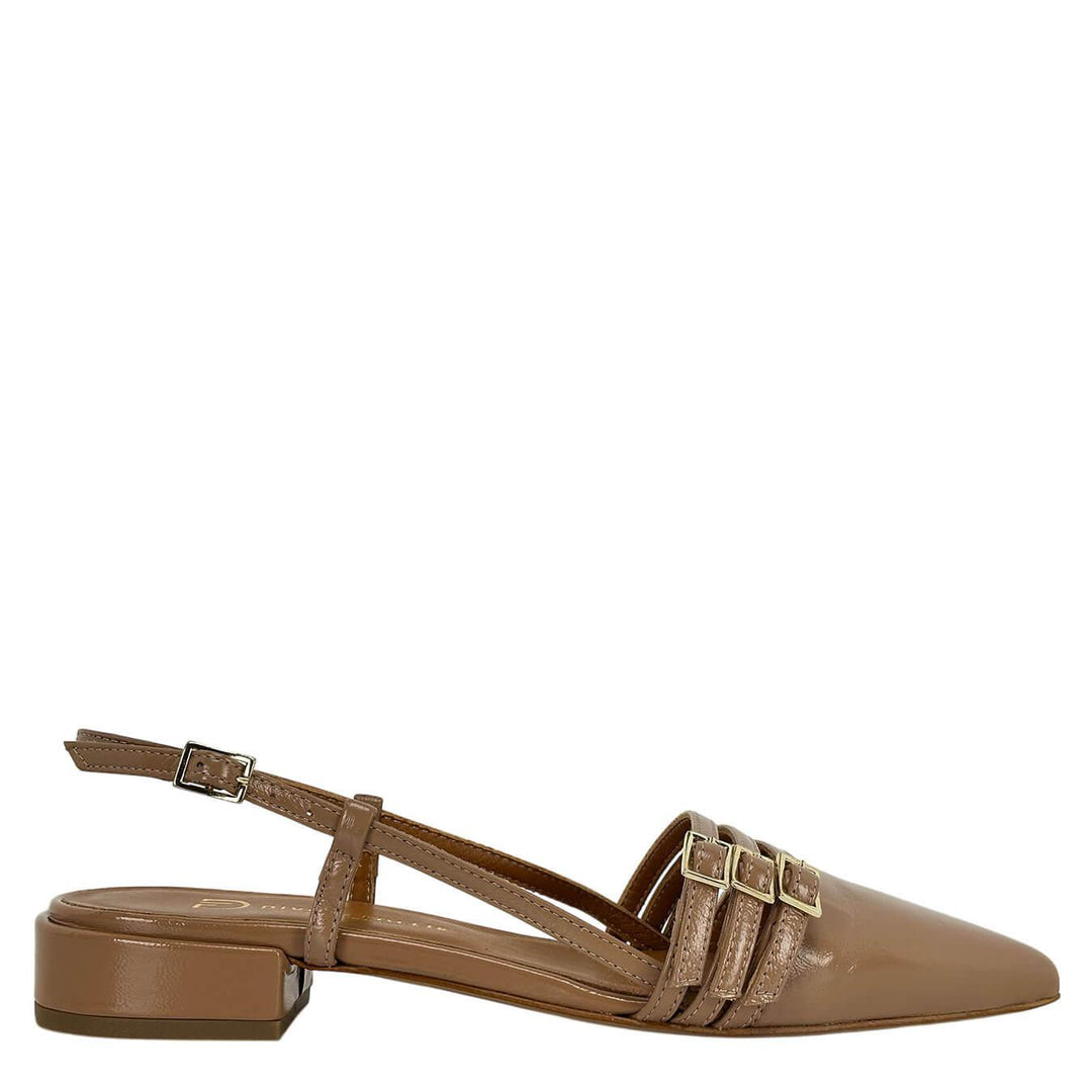Divine Follie Women's Slingback Sandals, Buckles, Heel, Patent, Beige