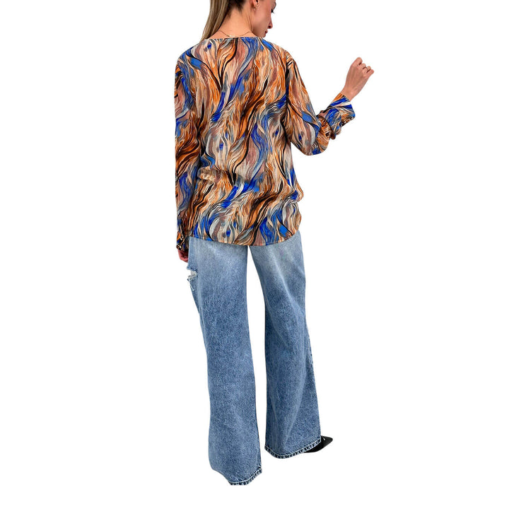 Koralline Women's Blouse, V-Neck, Geometric Pattern, Multicolor