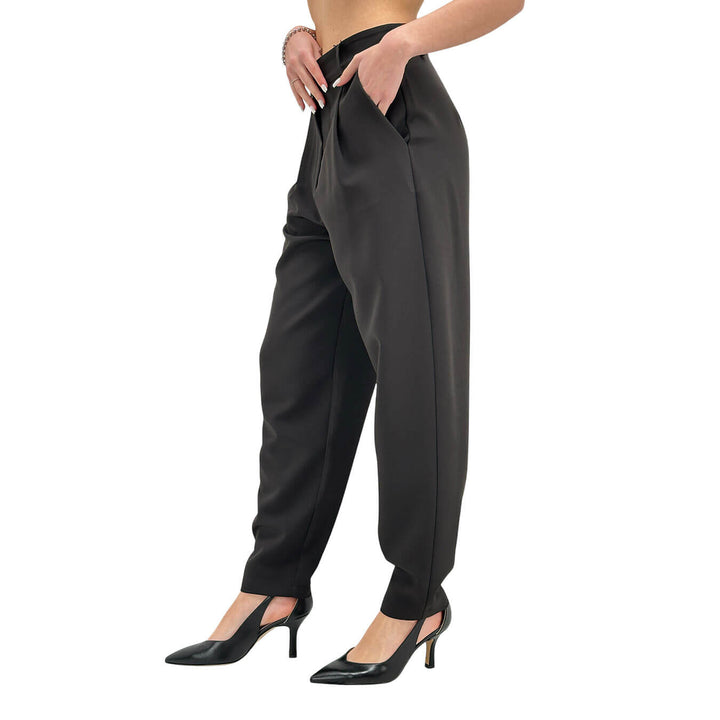 Koralline Women's Cargo Pants, Front Pleats, Black