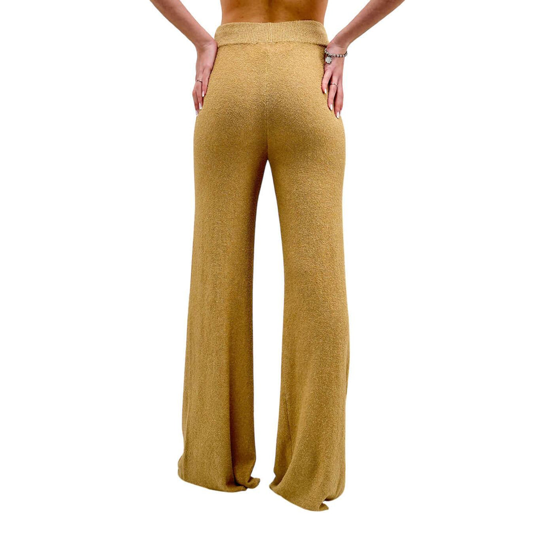 Kontatto Women's Pants, Long, Wide Leg, Drawstring, Beige