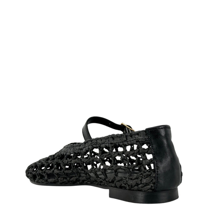 Ovyé Women's Shoes, Ballerina, Woven Raffia, Strap, Black
