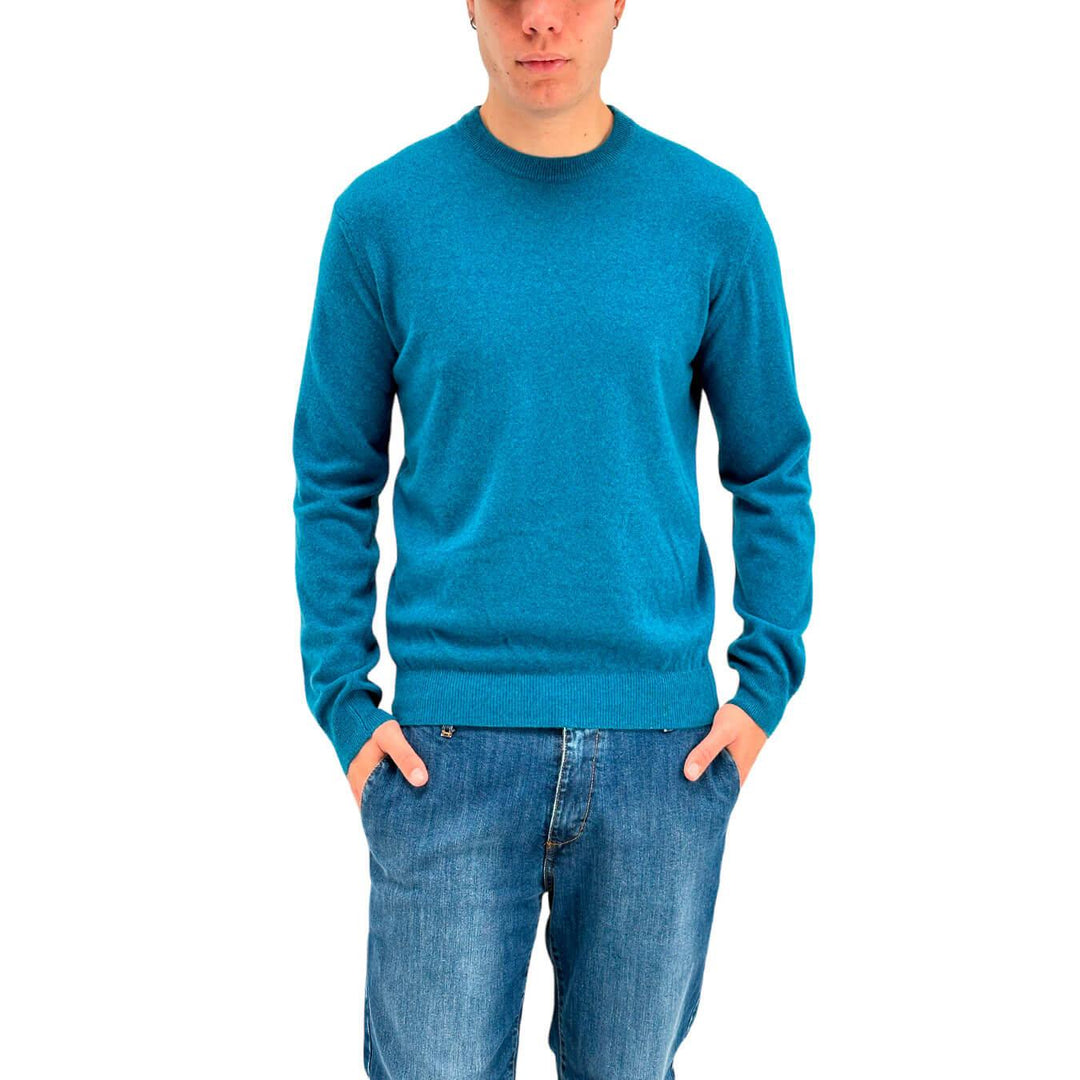 Refabrics Maglia Uomo, Basic, Girocollo, Cashmere, Azzurro