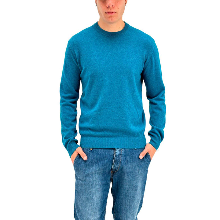 Refabrics Maglia Uomo, Basic, Girocollo, Cashmere, Azzurro