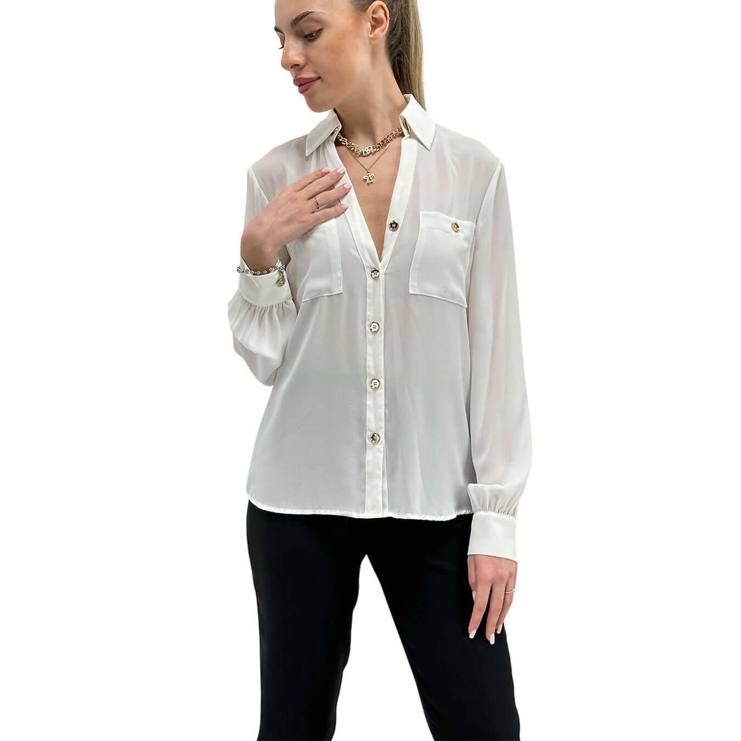Relish Women's Shirt, Classic Model, V-Neck, White
