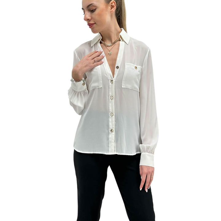 Relish Women's Shirt, Classic Model, V-Neck, White