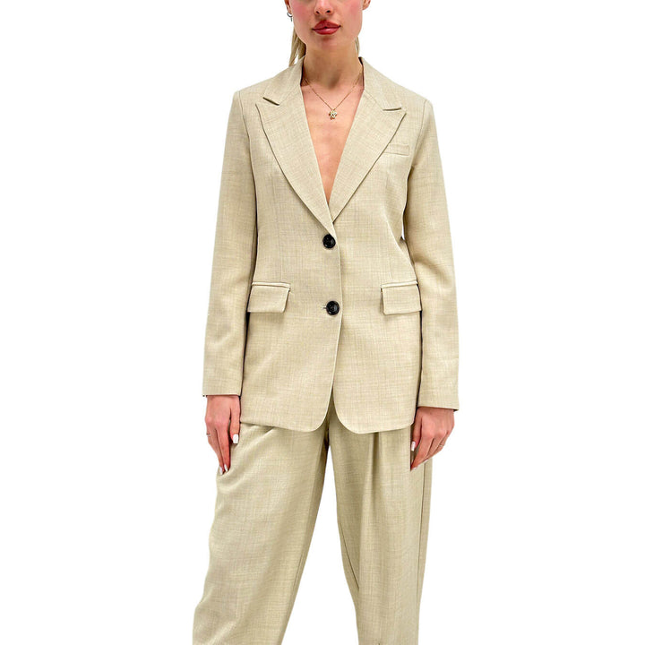 Koralline Women's Single Breasted Jacket, Two Buttons, Beige