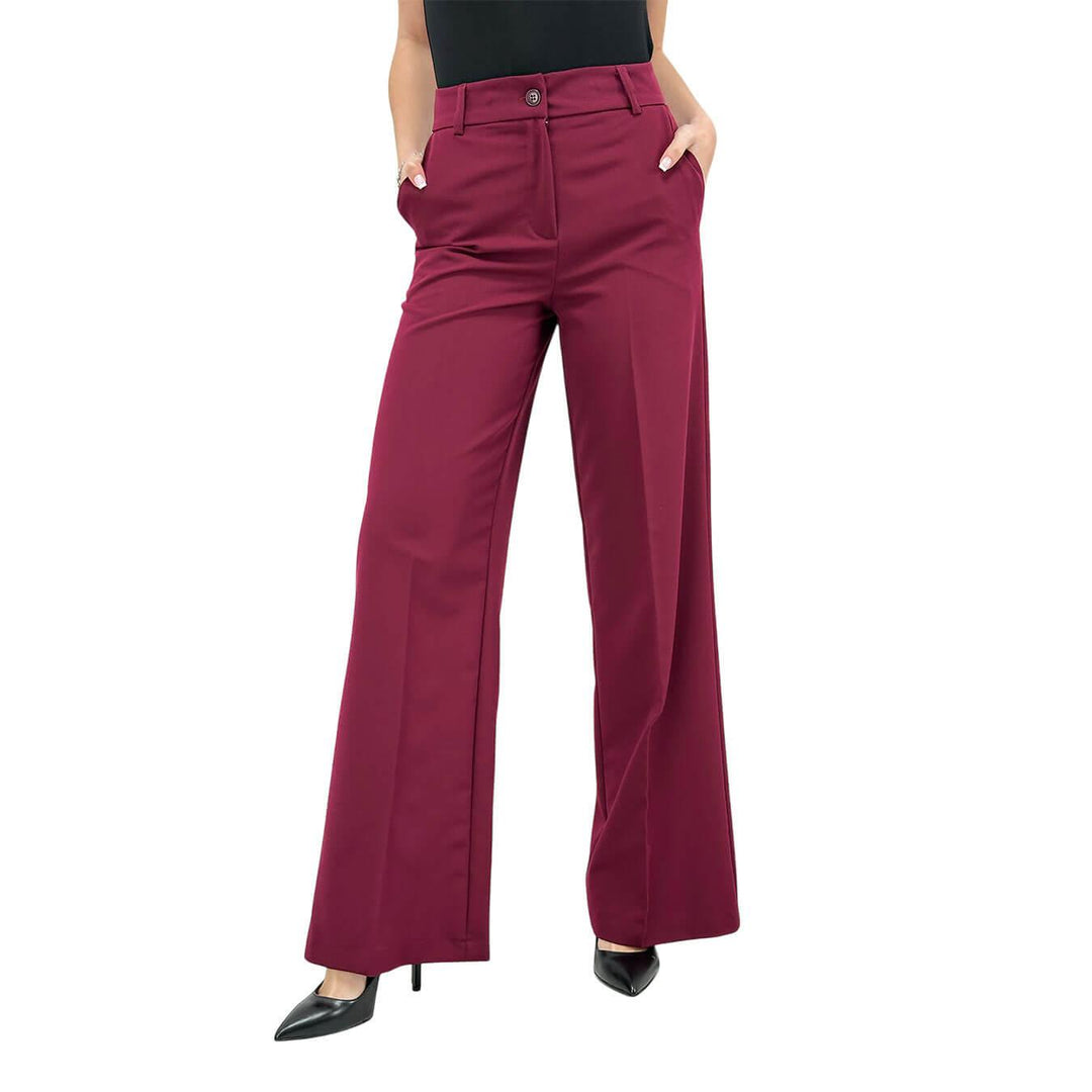 Kontatto Women's Pants, Palazzo Style, Flared, Bordeaux