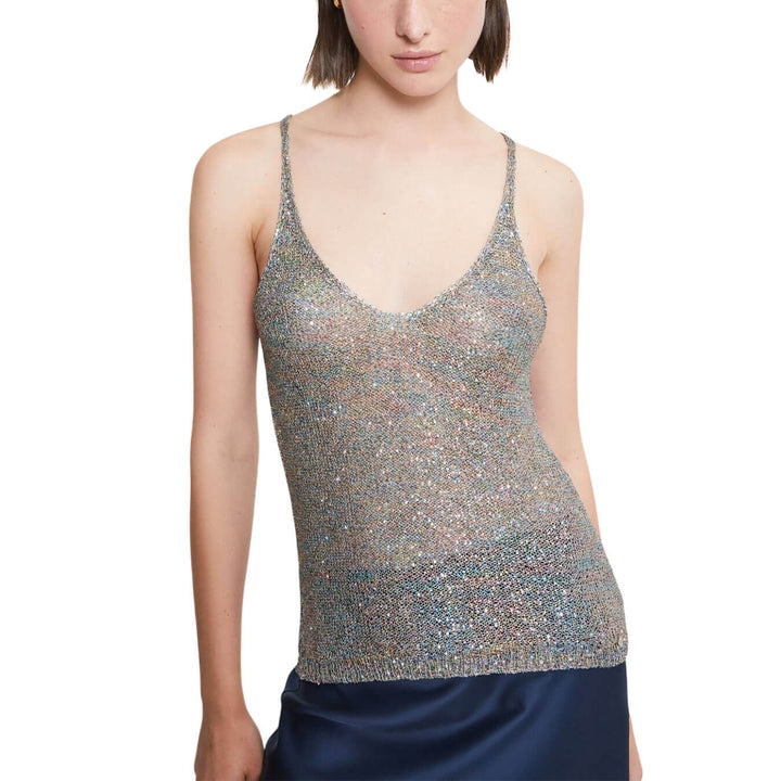 Ottod'Ame Women's Jersey, Tank Top, Sequins, Mixed Fabric, Grey