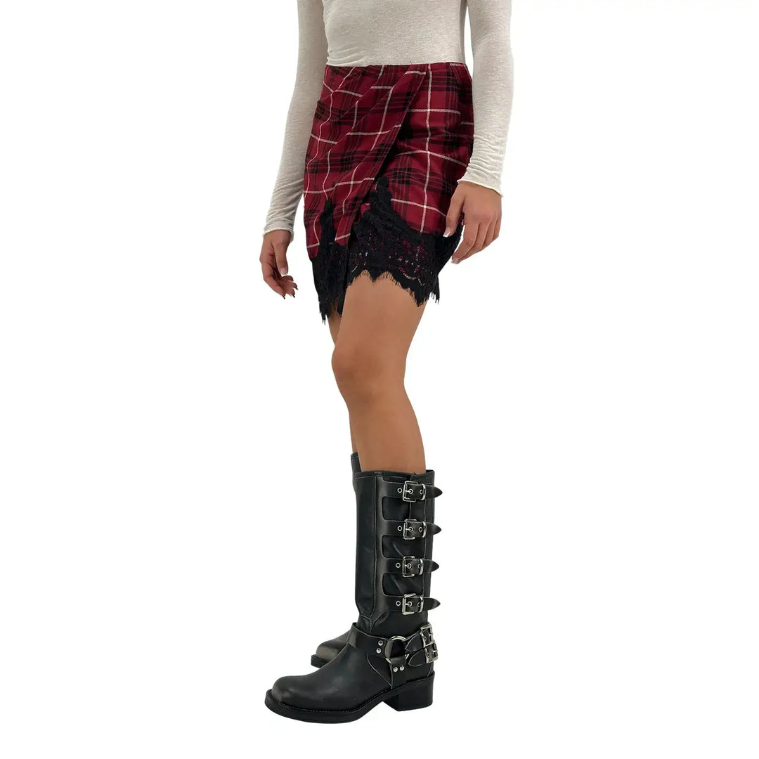 Tensione In, Gonna, Donna, Check, Pizzo, Rosso