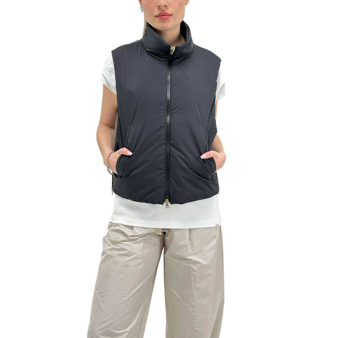 Herno Women's Gilet, Ecoage Sleeveless, Smooth, Black