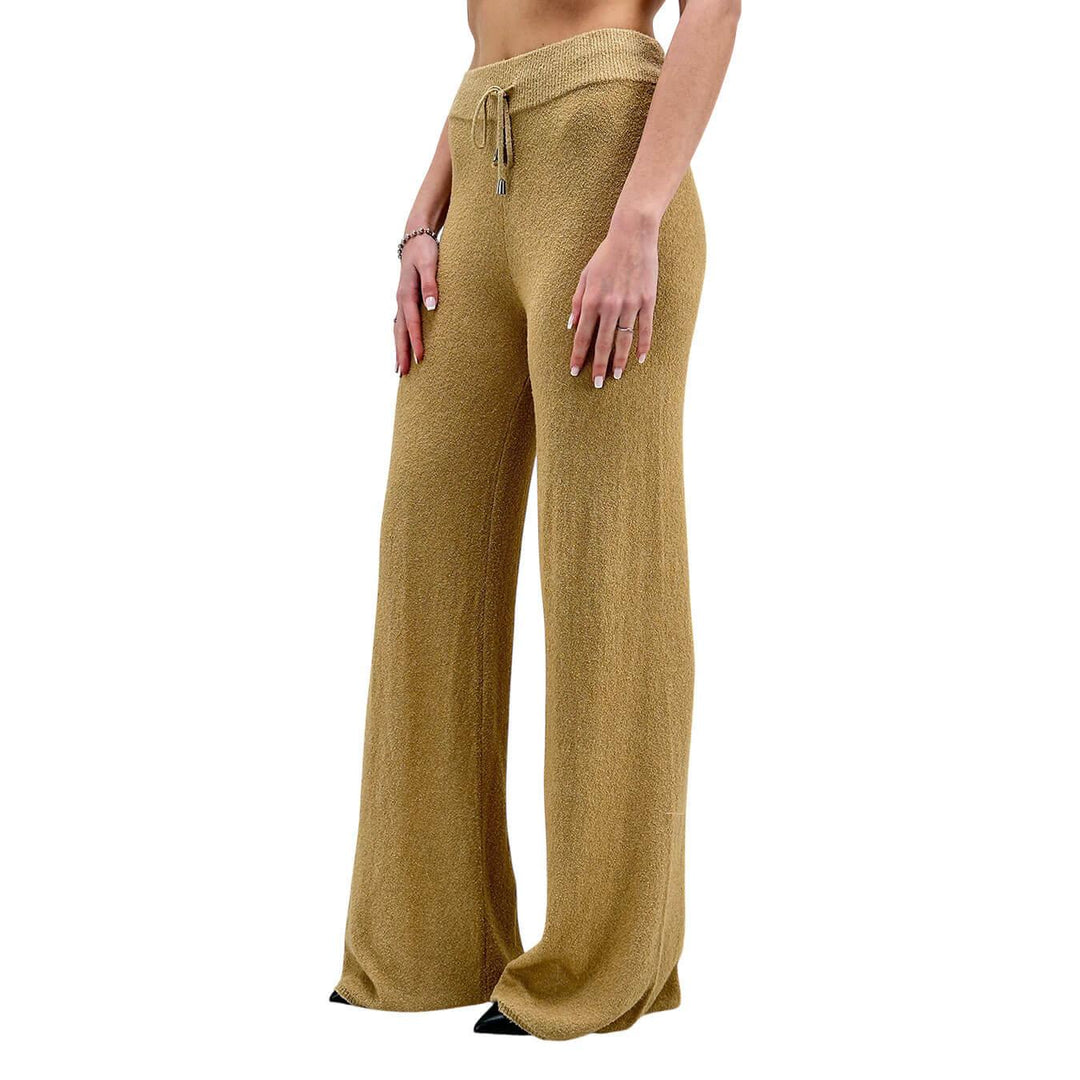 Kontatto Women's Pants, Long, Wide Leg, Drawstring, Beige