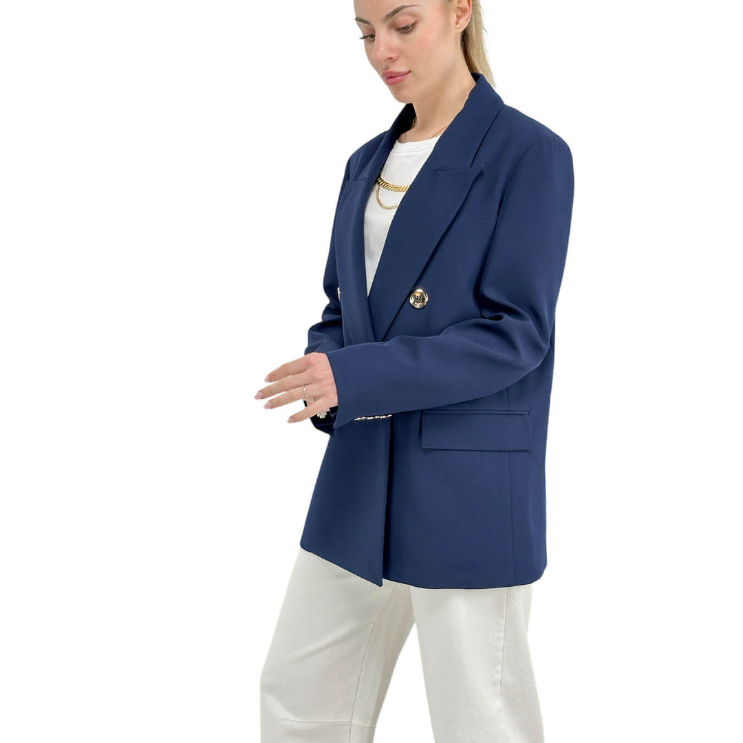 Relish Zelinda Giacca Donna, Doppiopetto, Bottoni Dorati, Blu