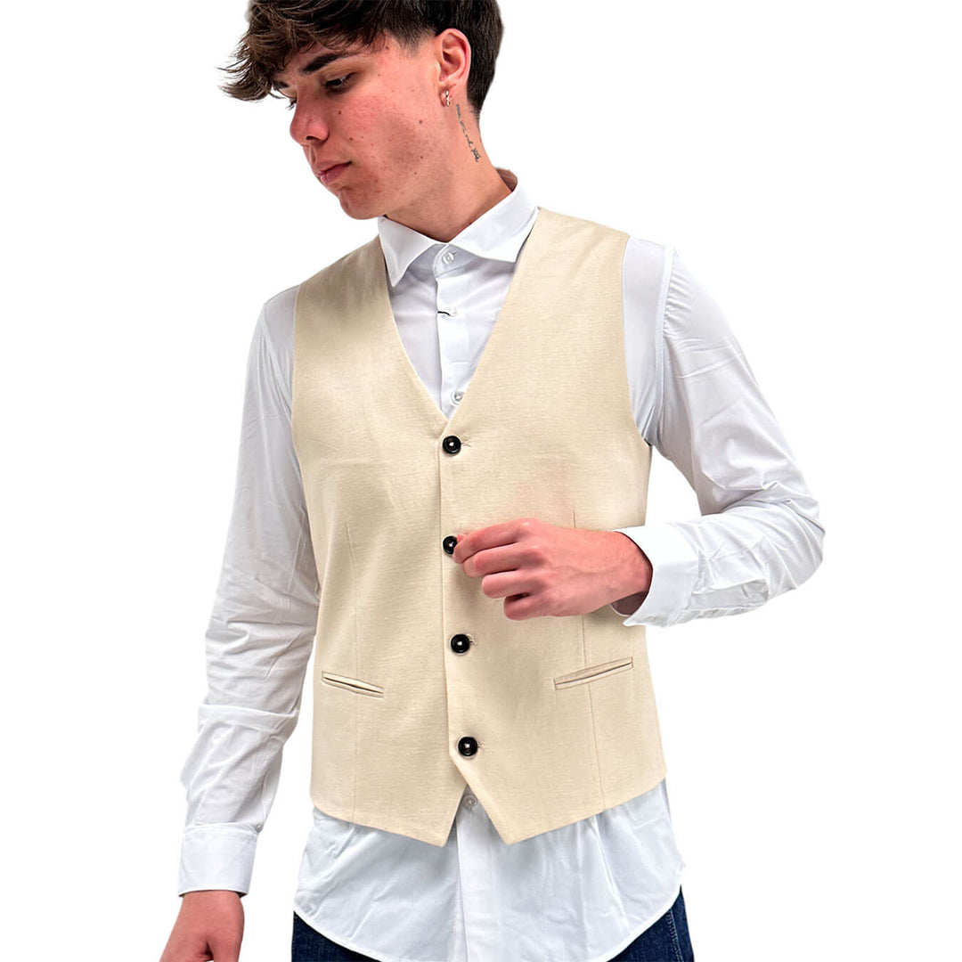 MarKup Men's Vest, Waistcoat, Mixed Fabric, Beige