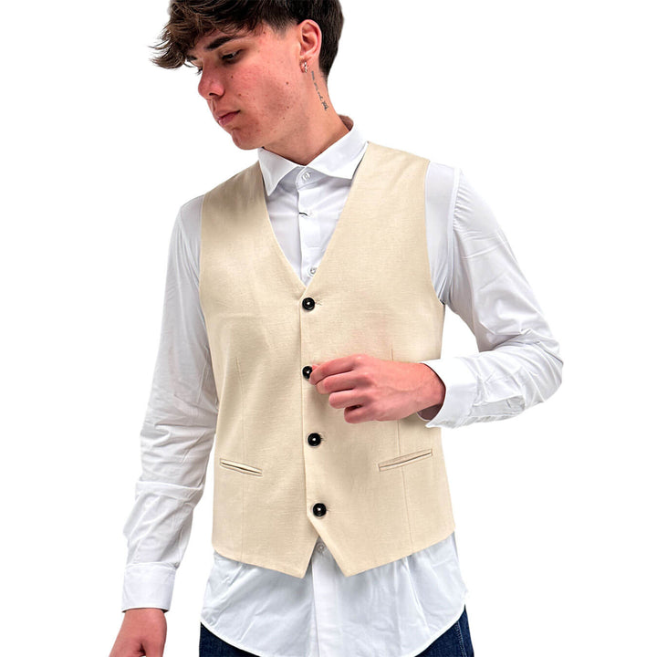 MarKup Men's Vest, Waistcoat, Mixed Fabric, Beige