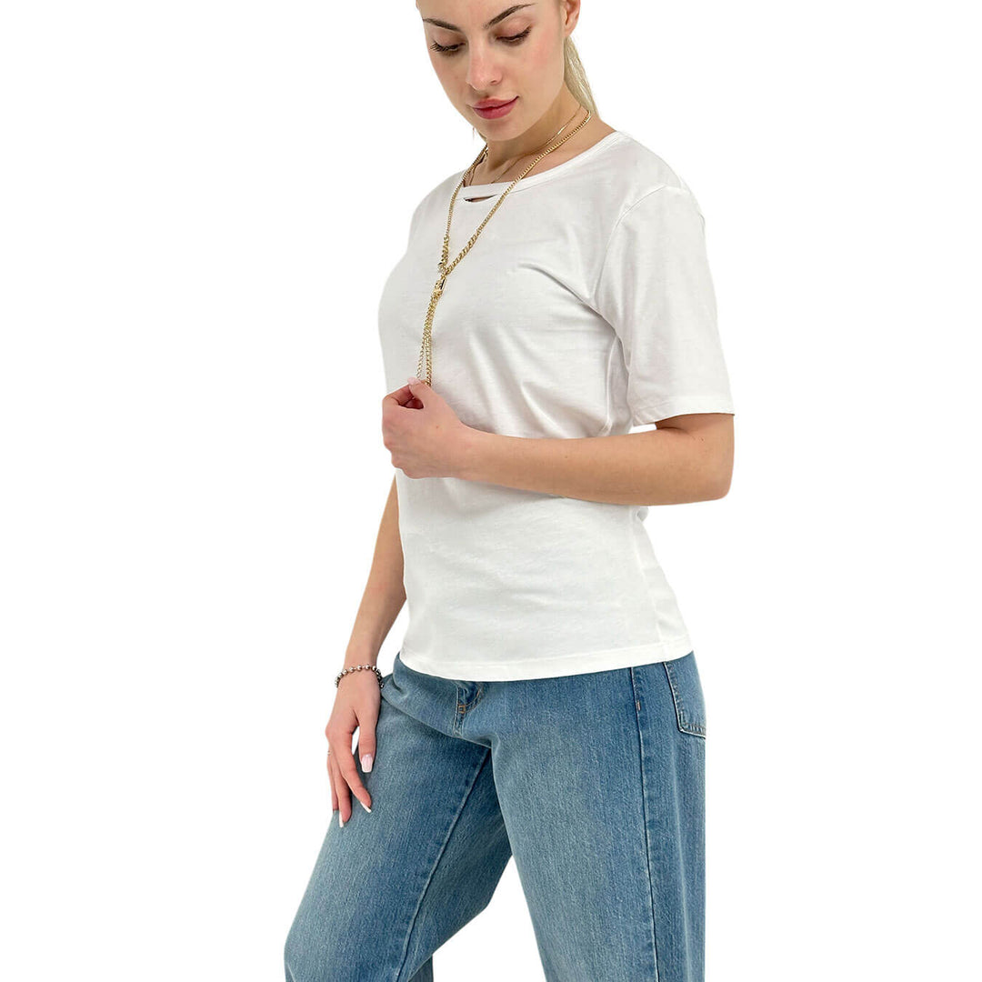 Relish Arrefice Maglia Donna, Collana Decorativa, Cotone, Bianco