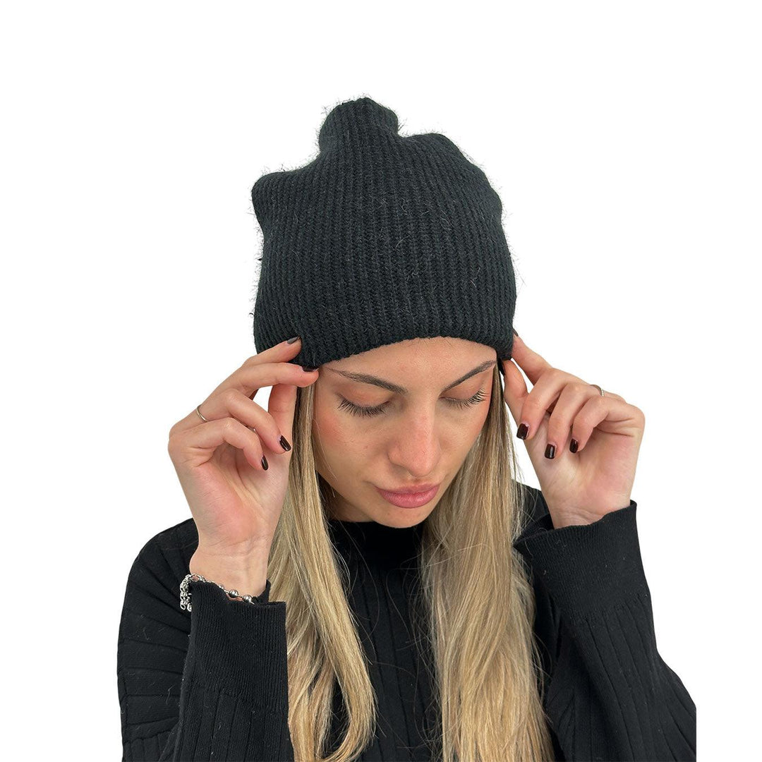 Bassini Women's Hat, Ribbed, Mixed Fabric, Black
