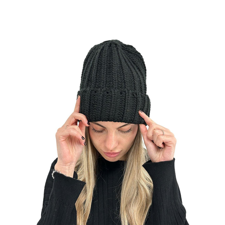 Bassini Women's Hat, Ribbed, Cuff, Tricot, Black