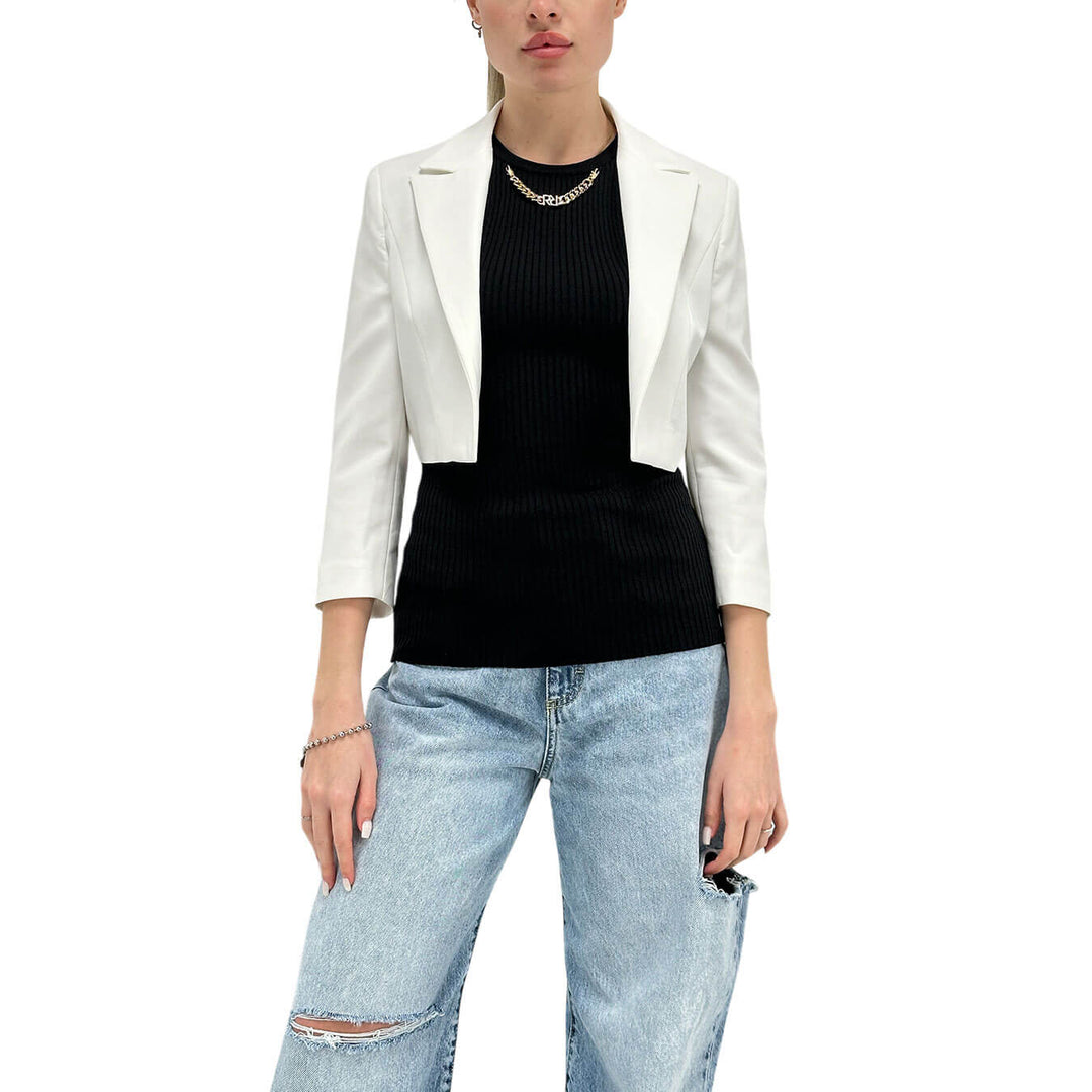 Relish Urania Women's Jacket, Short, Open, Mixed Fabric, White