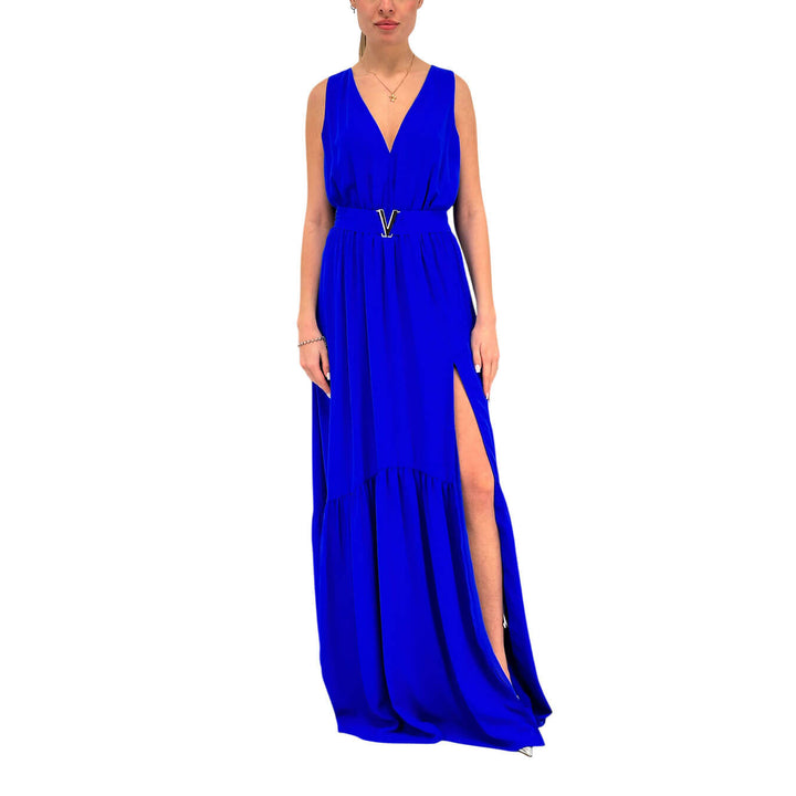 Koralline Women's Dress, Long, Side Slit, Bluette