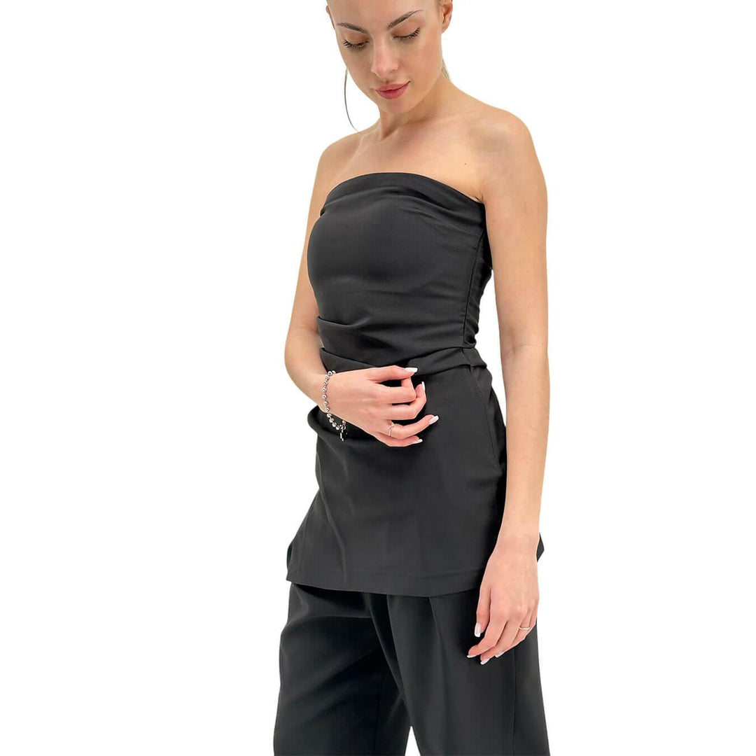 Relish Top Cosimo Women, Pleated Bandeau, Slit, Black