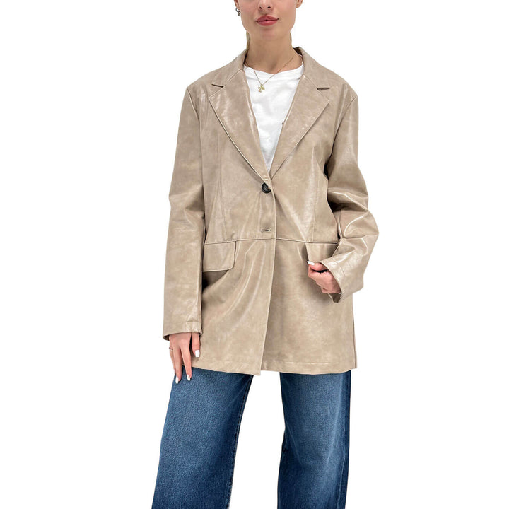 Motel Women's Jacket, Single Breasted, Eco Leather, Beige