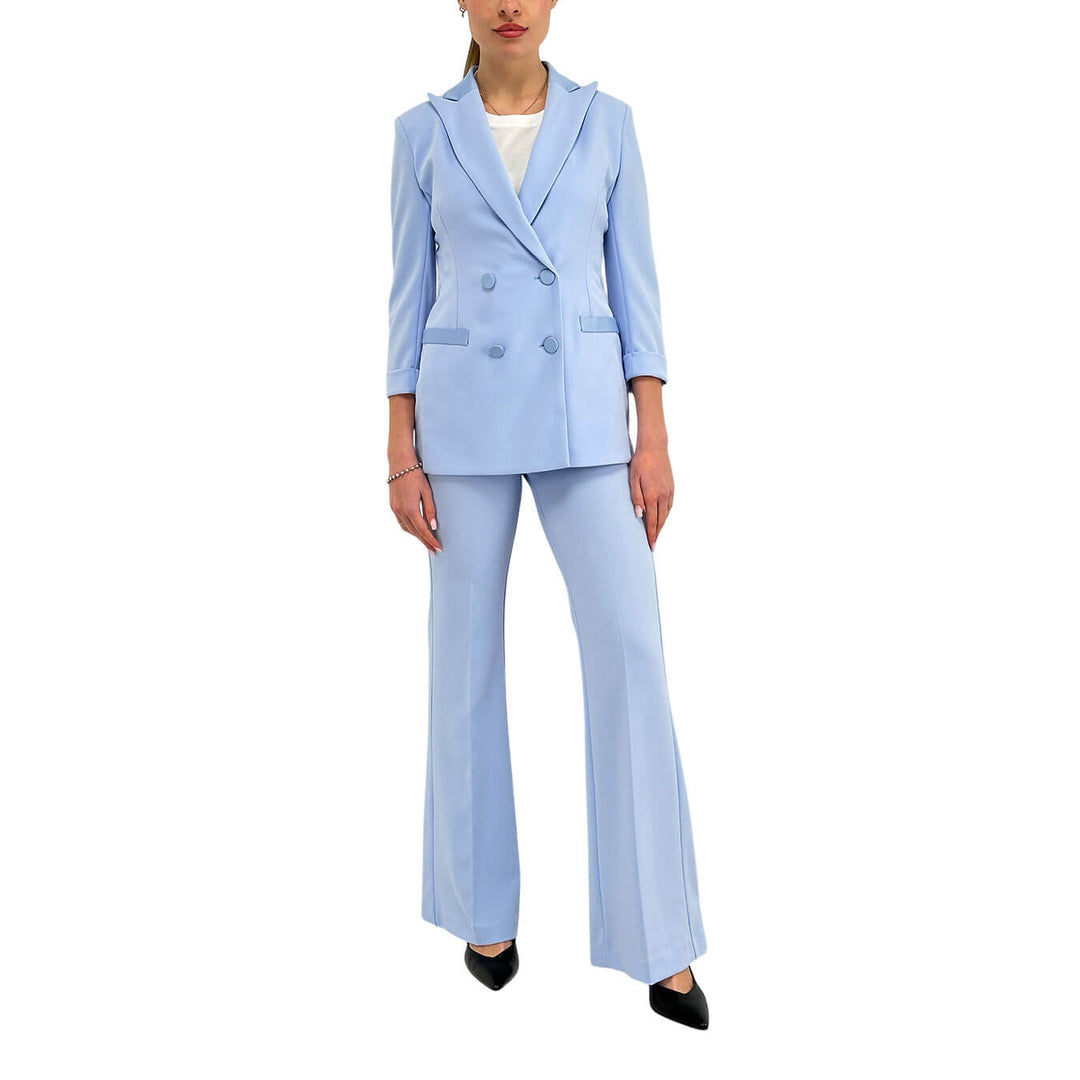 Imperial Women's Double Breasted Jacket, Lapels, Satin, Light Blue