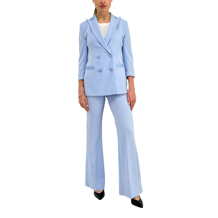 Imperial Women's Double Breasted Jacket, Lapels, Satin, Light Blue