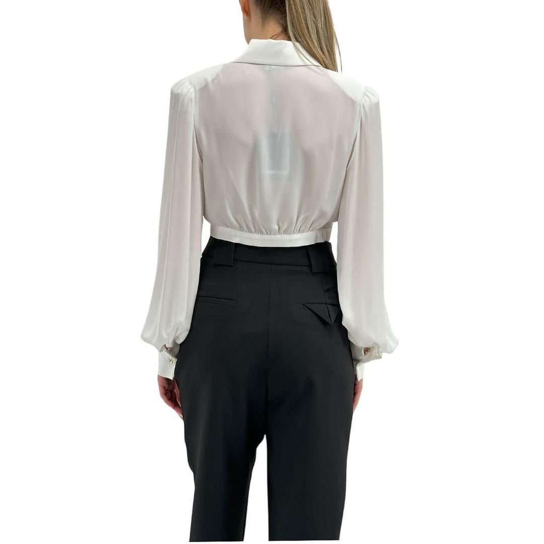 Relish Kugat Women's Shirt, Crop, Decorative Pockets, White