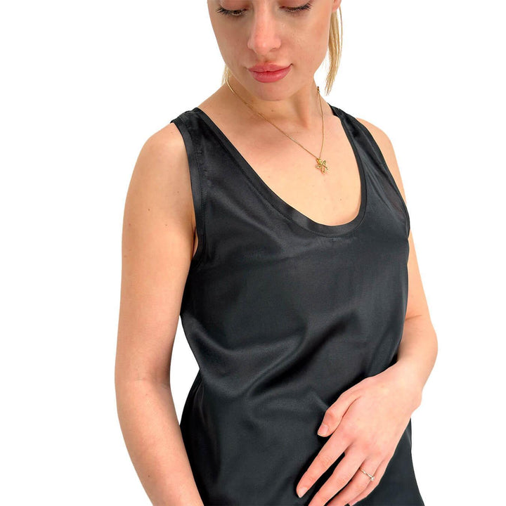 Solotre Maglietta Donna, Canotta Scollata, Seta, Nero, bassiniboutique.it