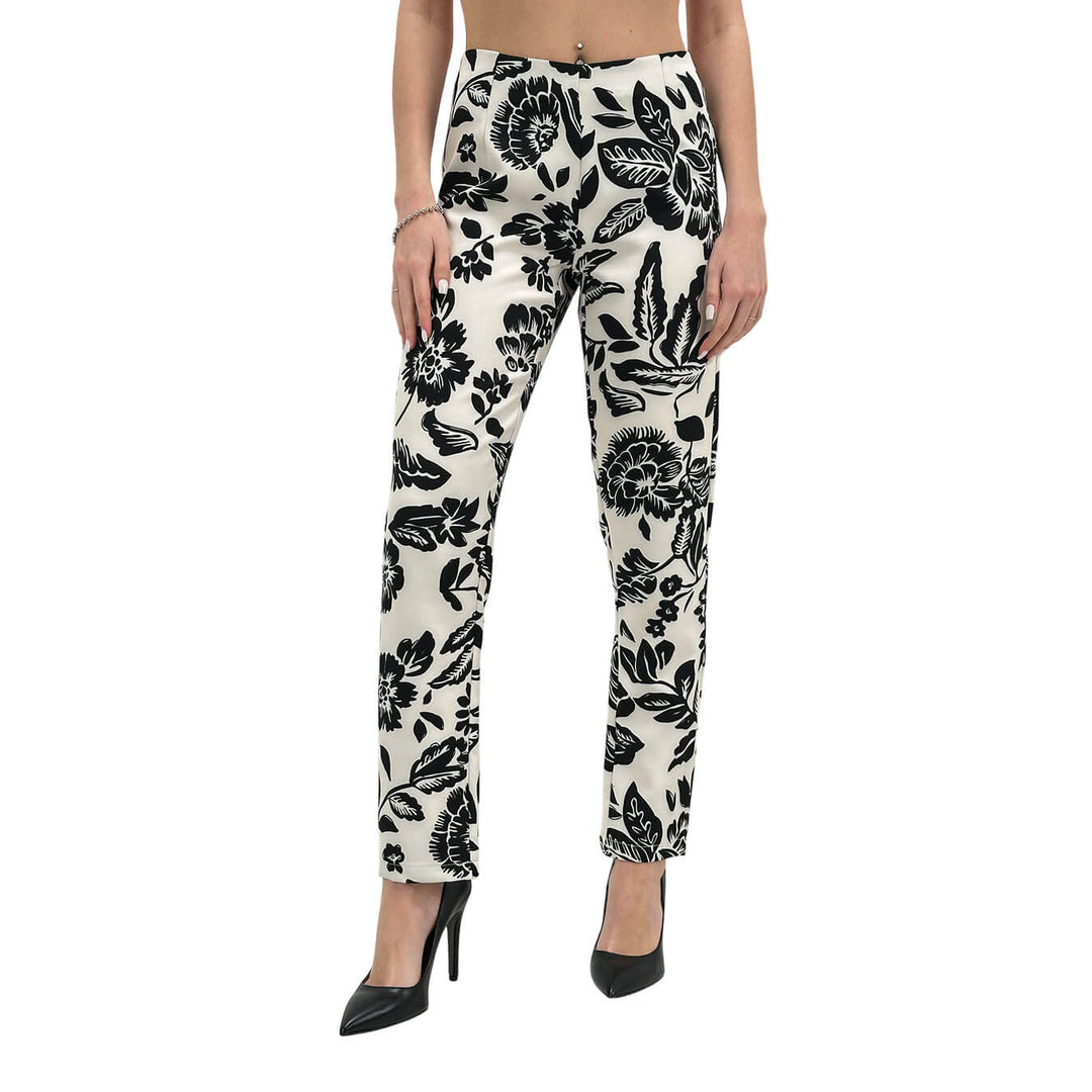 Koralline Women's Trousers, Floral Pattern, Black and White