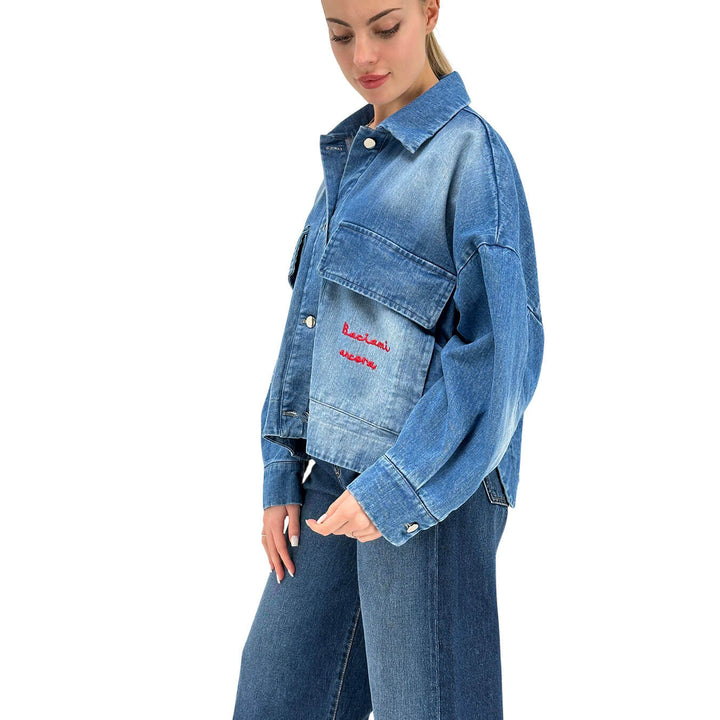 Motel Women's Jacket, Denim, Over, Maxi Pockets, Blue Cotton