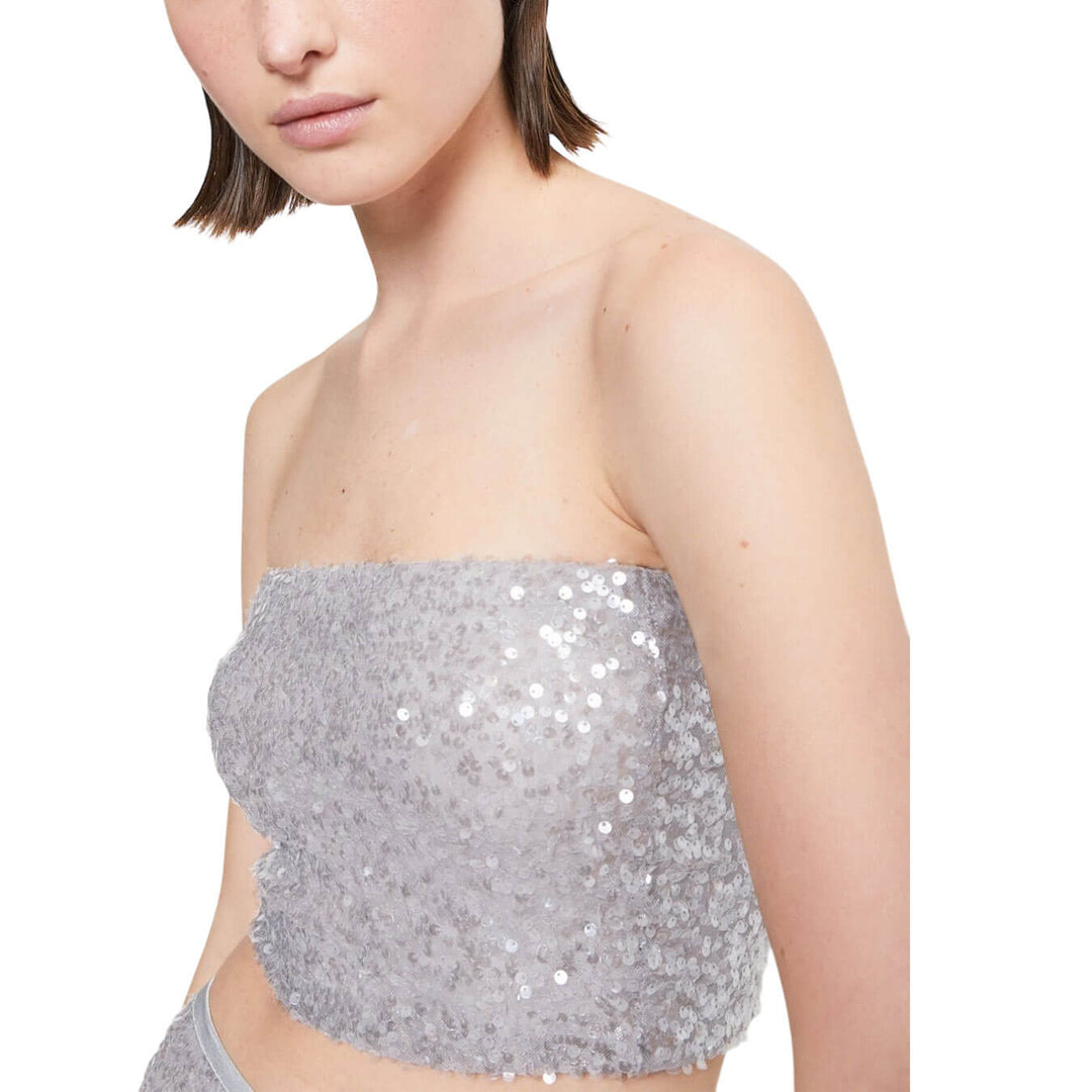 Ottod'Ame Women's Sweater, Top, Sequins, Mixed Fabric, Grey