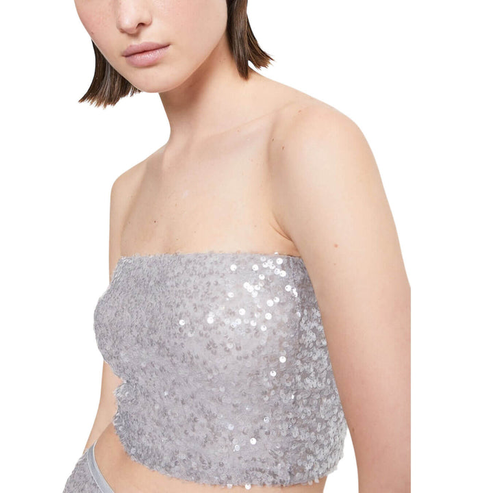 Ottod'Ame Women's Sweater, Top, Sequins, Mixed Fabric, Grey
