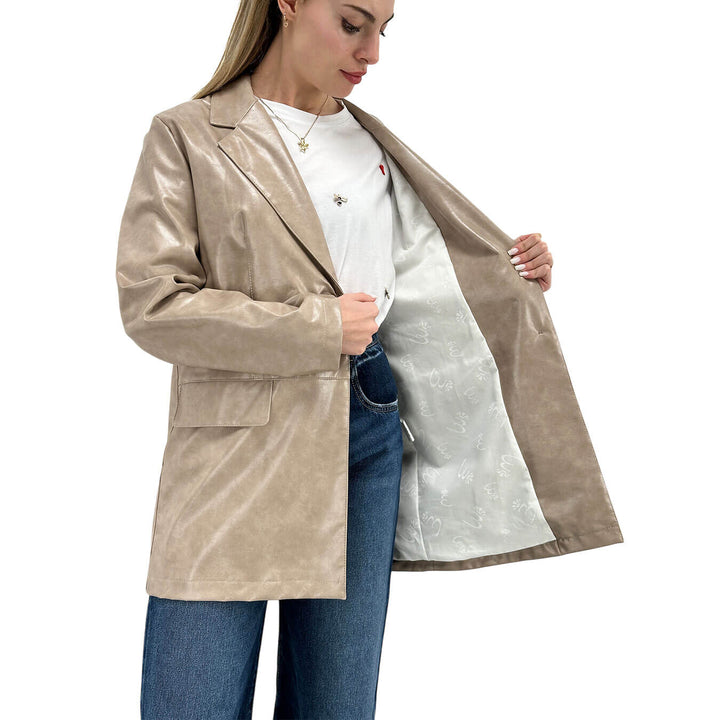 Motel Women's Jacket, Single Breasted, Eco Leather, Beige