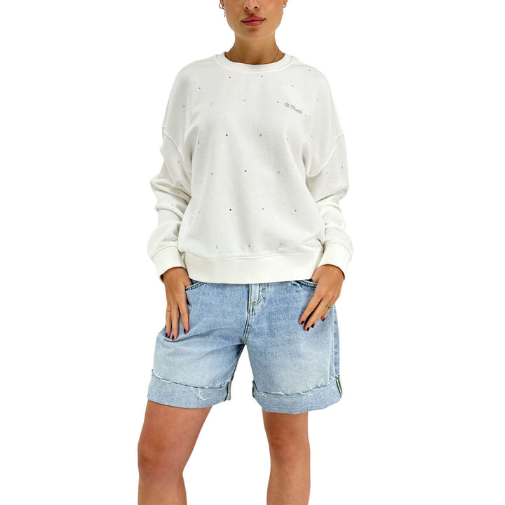 Mc2 Saint Barth Maglia Donna, Felpa Casey, Strass, Cotone, Bianco