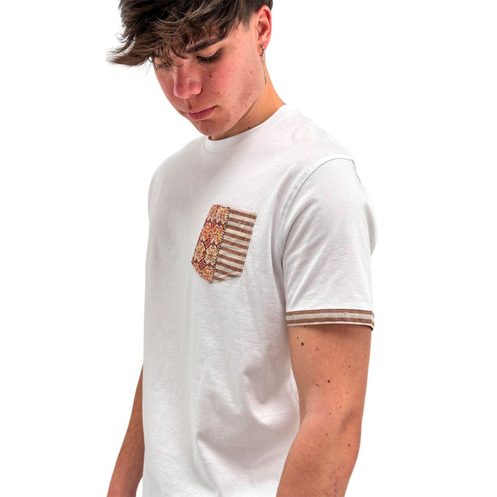 MarKup Men's Sweater, Crew Neck, Coloured Pocket, Cotton, White