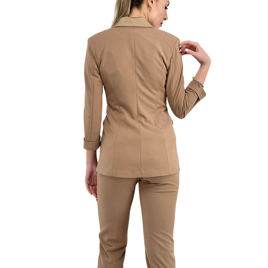 Imperial Women's Double Breasted Jacket, Lapels, Satin, Beige