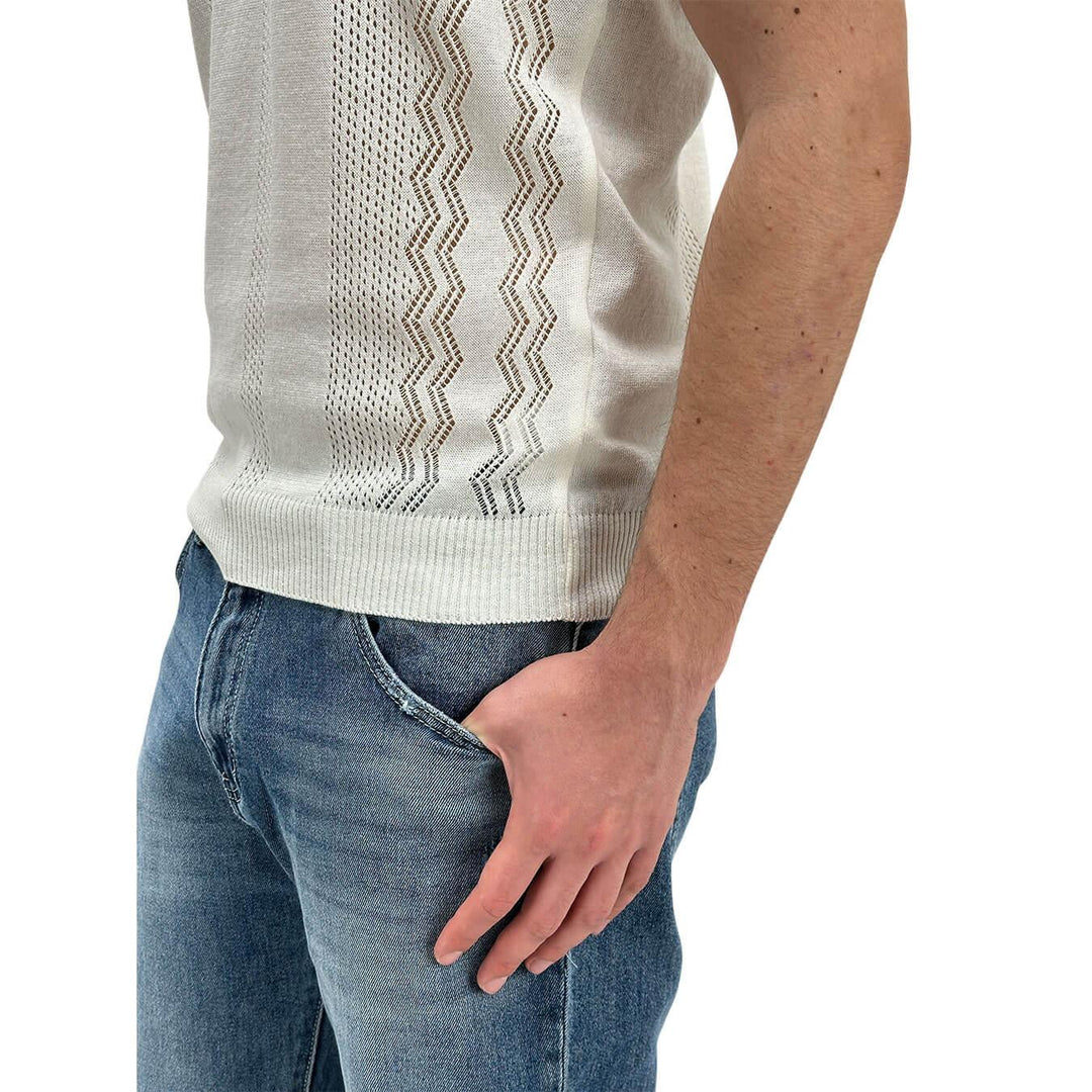 BL.11 Block Eleven Men's Sweater, Openwork Pattern, Cotton, Ivory
