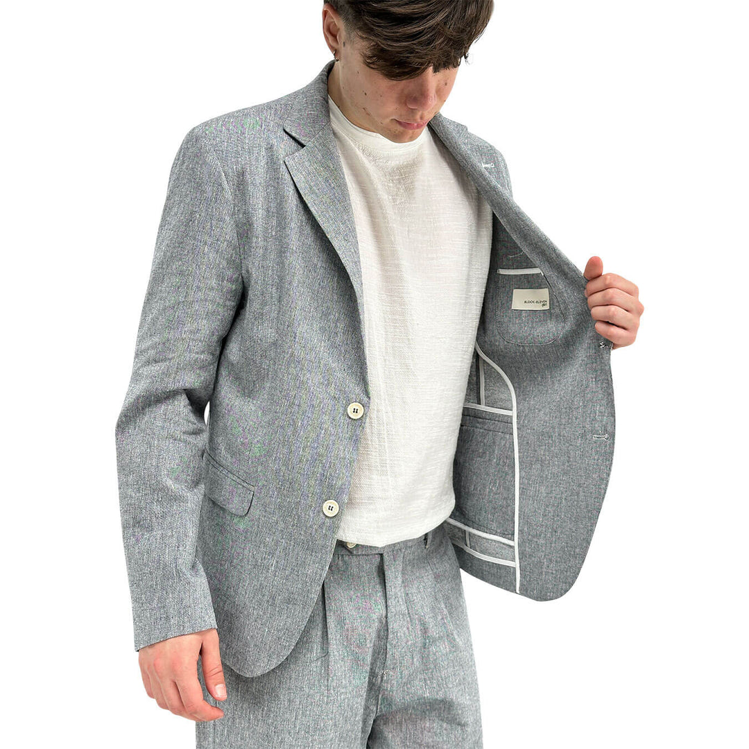 BL.11 Block Eleven Men's Suit, Single Breasted, Linen Blend, Grey