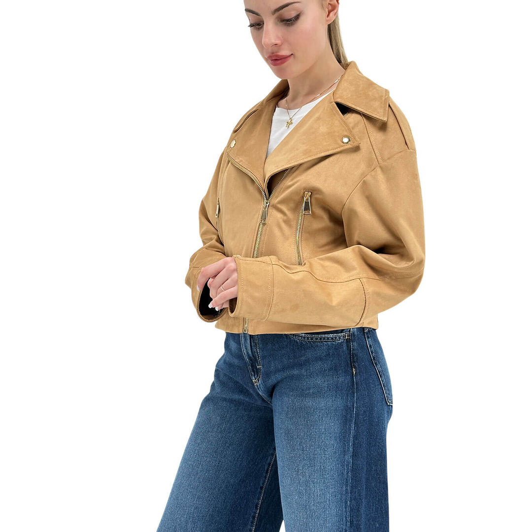 Motel Women's Jacket, Biker Style, Eco-Leather, Beige