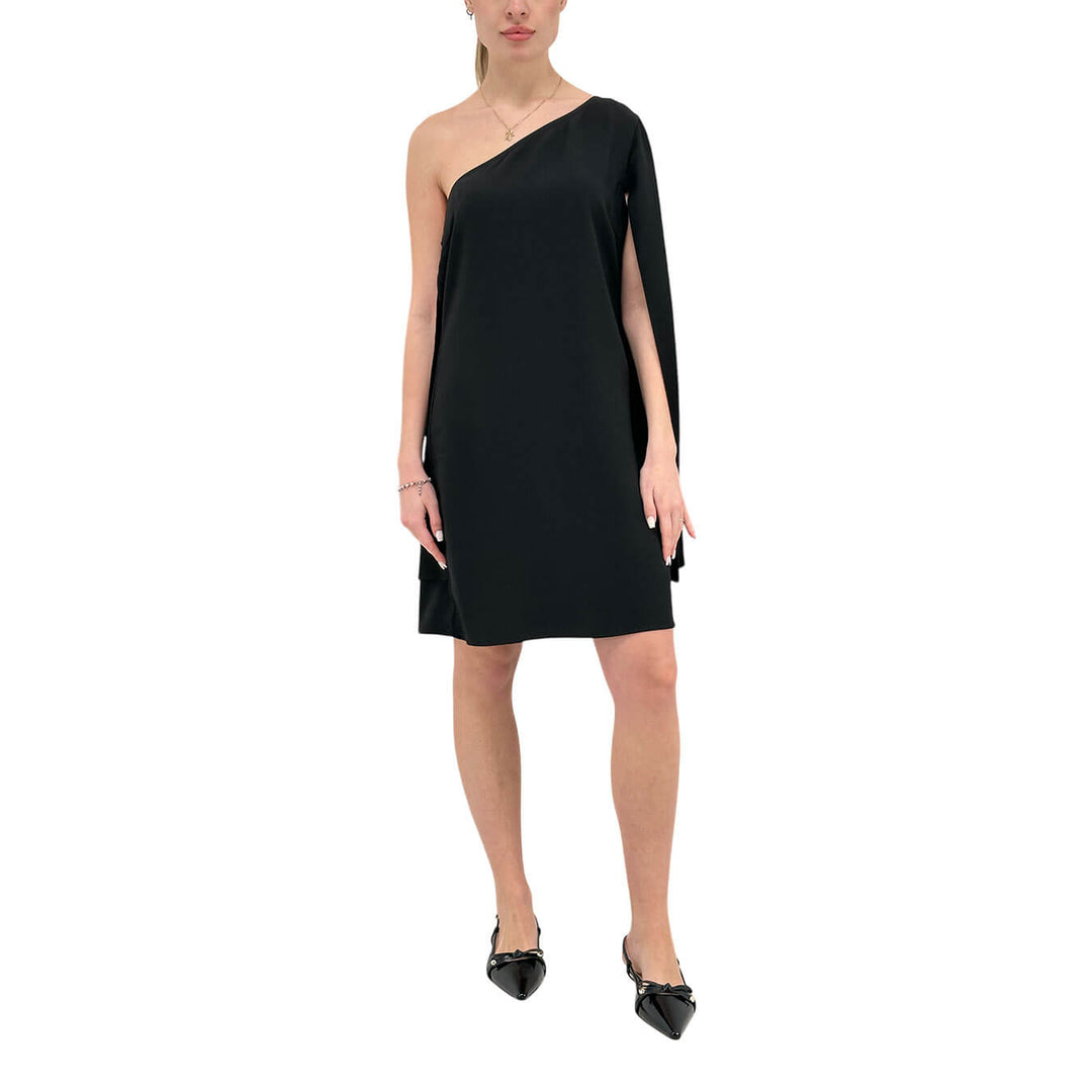 Koralline Women's Short Dress, One Shoulder, Asymmetric, Black
