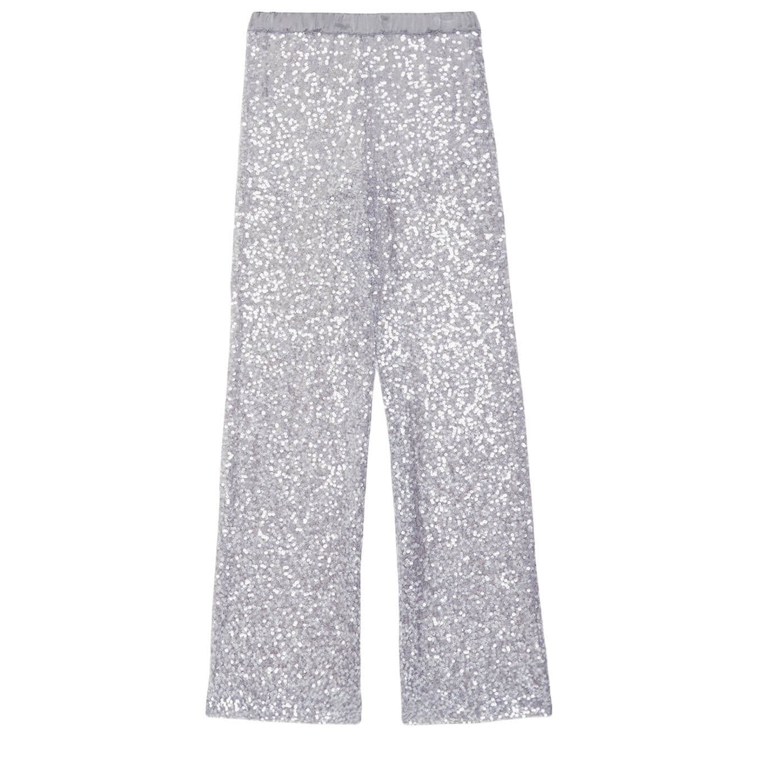 Ottod'Ame Women's Pants, Palazzo, Sequins, Mixed Fabric, Grey