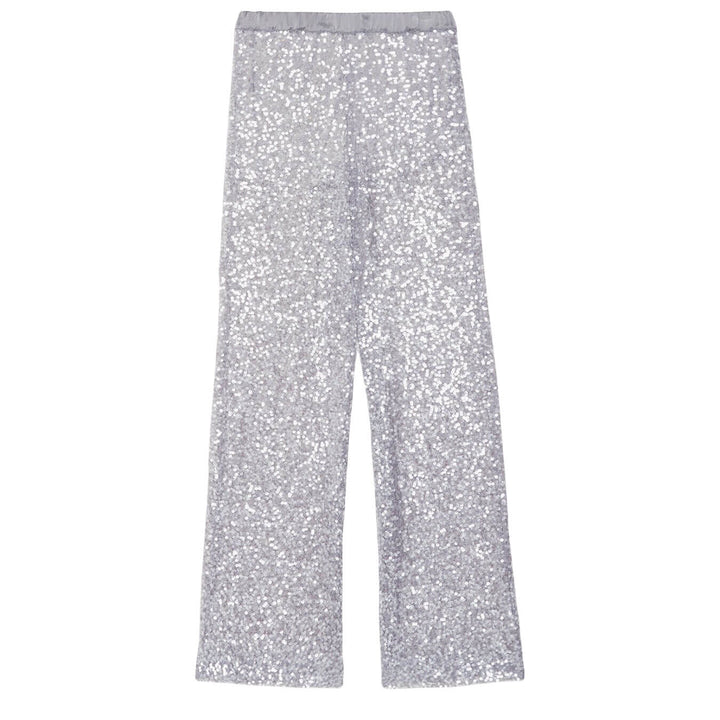 Ottod'Ame Women's Pants, Palazzo, Sequins, Mixed Fabric, Grey