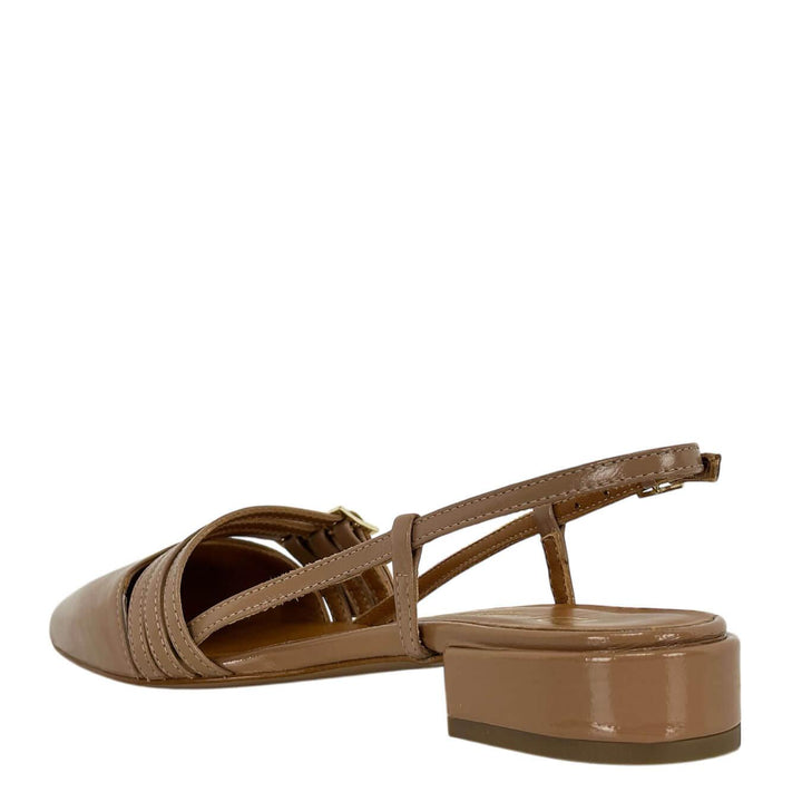 Divine Follie Women's Slingback Sandals, Buckles, Heel, Patent, Beige