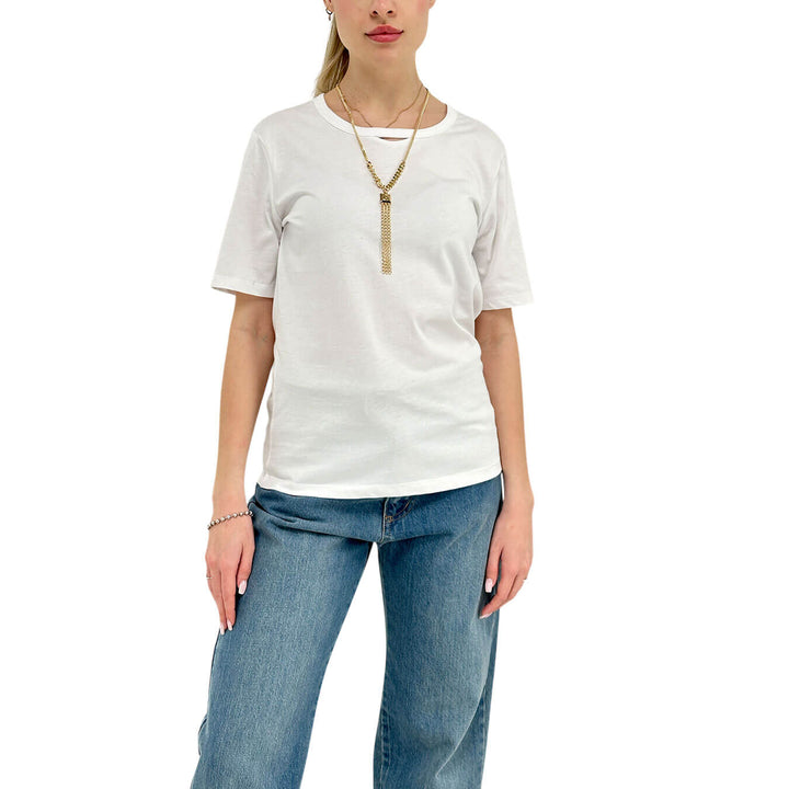 Relish Arrefice Maglia Donna, Collana Decorativa, Cotone, Bianco